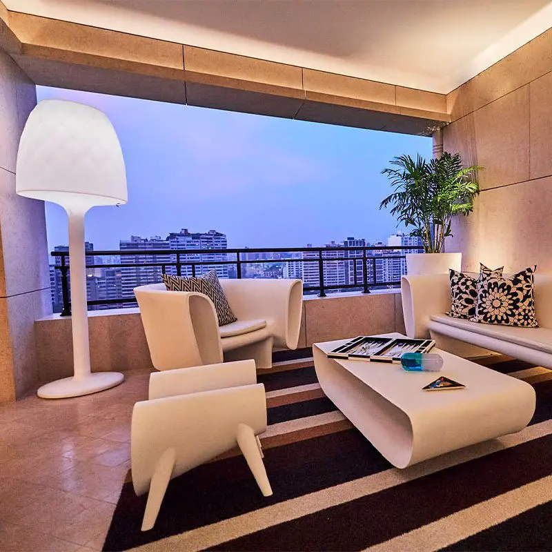 Interior design with Vondom's furniture sofa Bum Bum and lamp Vases