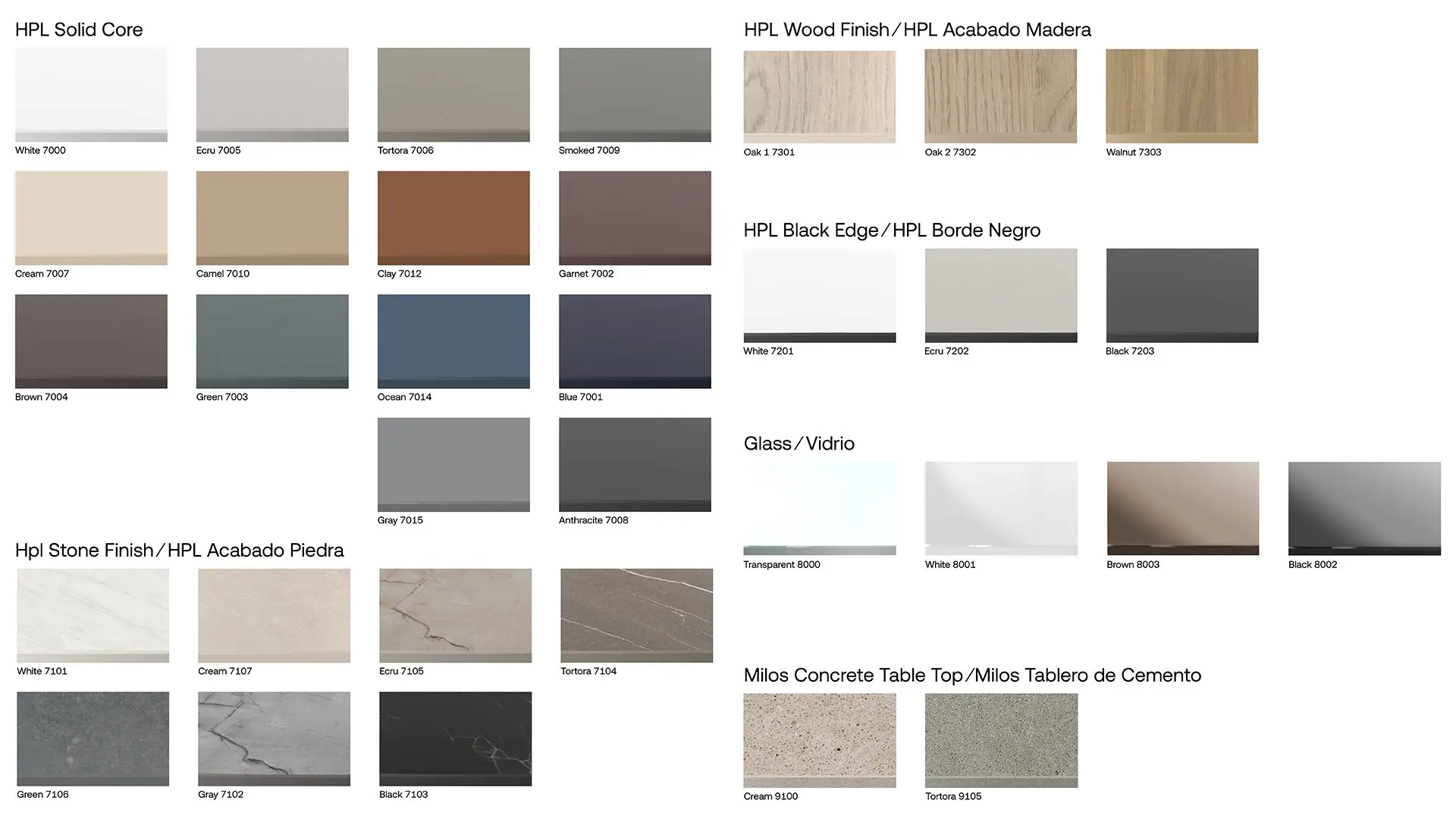 HPL, HL Wood Finish, HPL Black Edge, Glass, HPL Stone