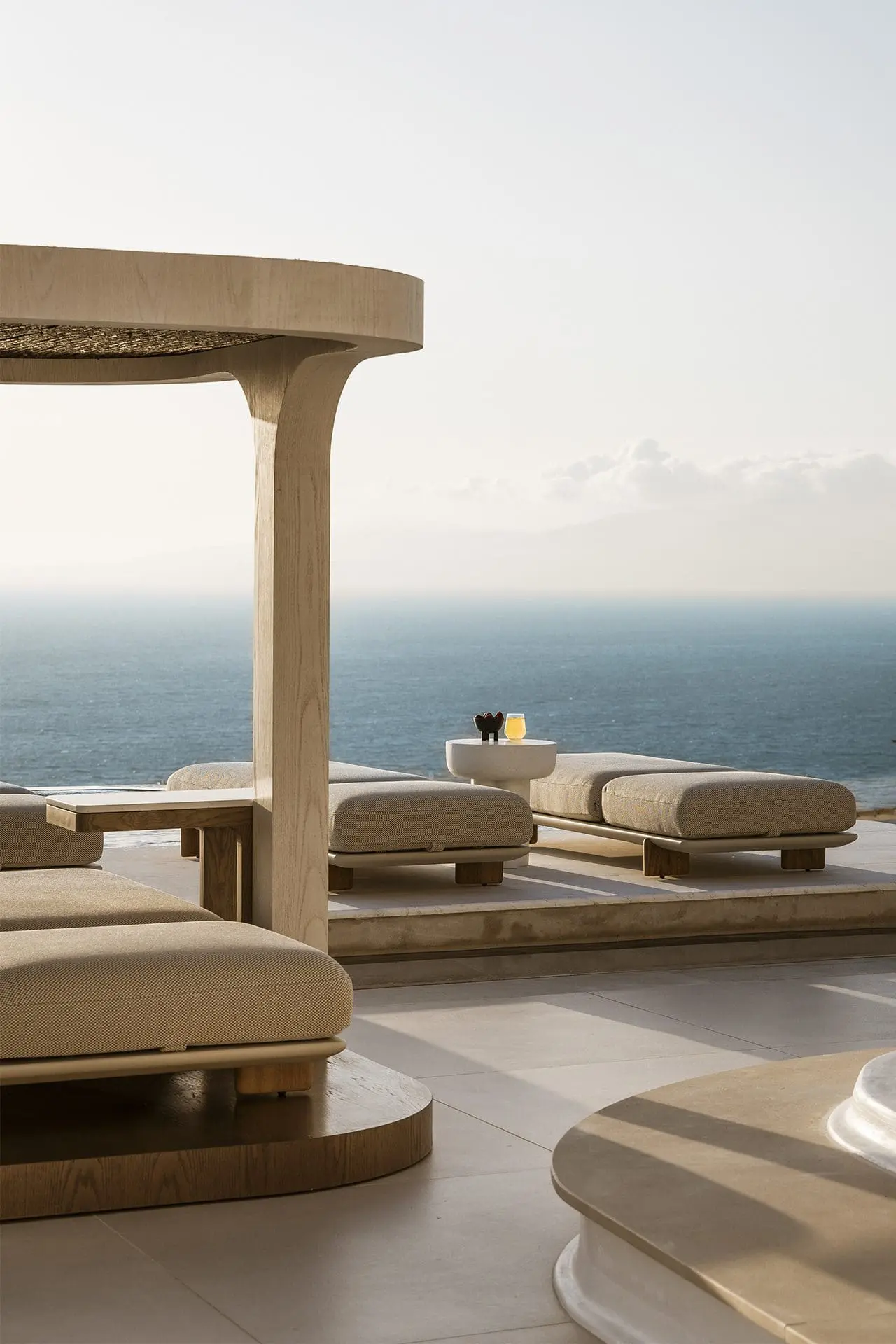 Vondom's Milos sun loungers and daybeds at Lovia Mykonos hotel.
