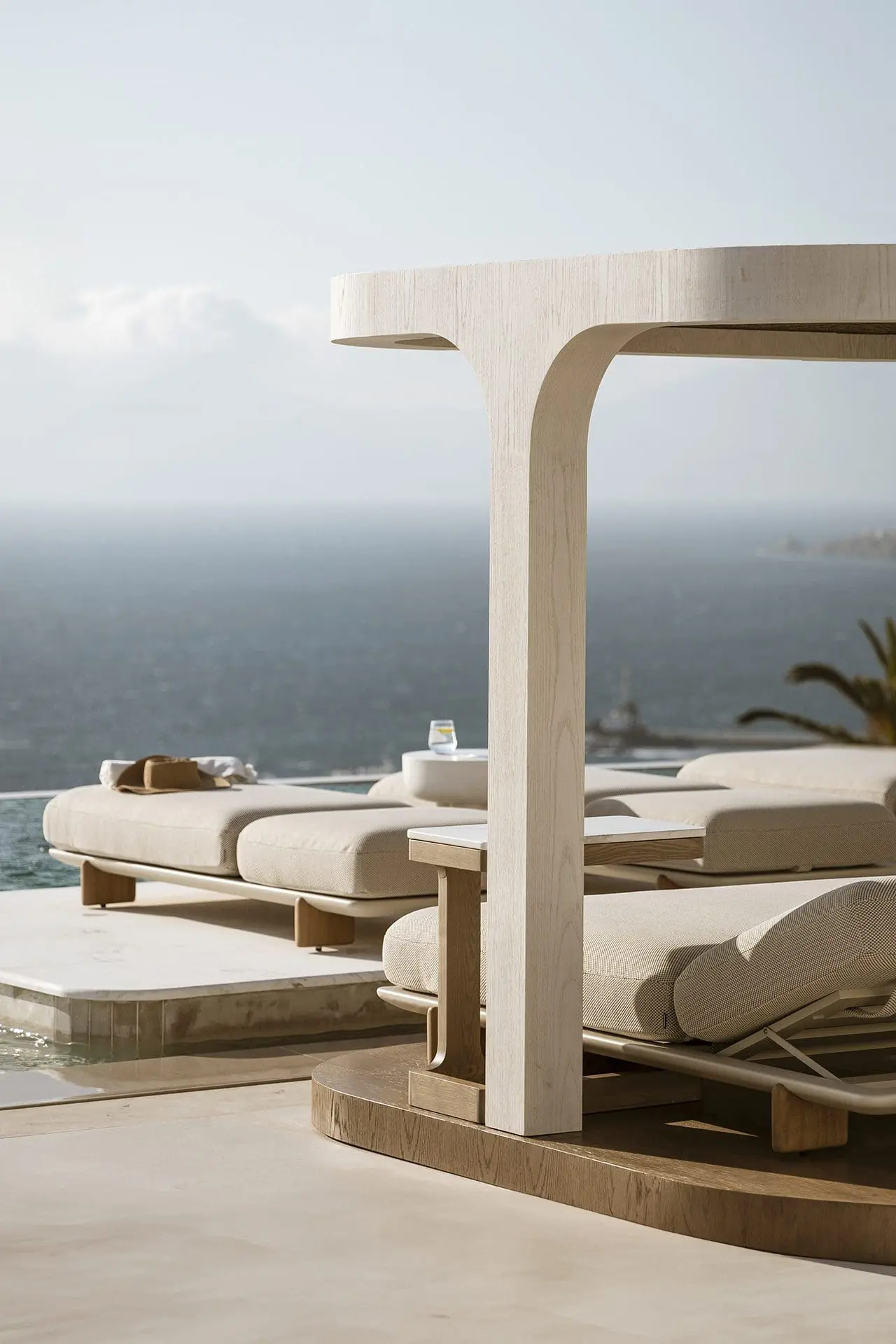 Vondom's Milos sun loungers and daybeds at Lovia Mykonos hotel.