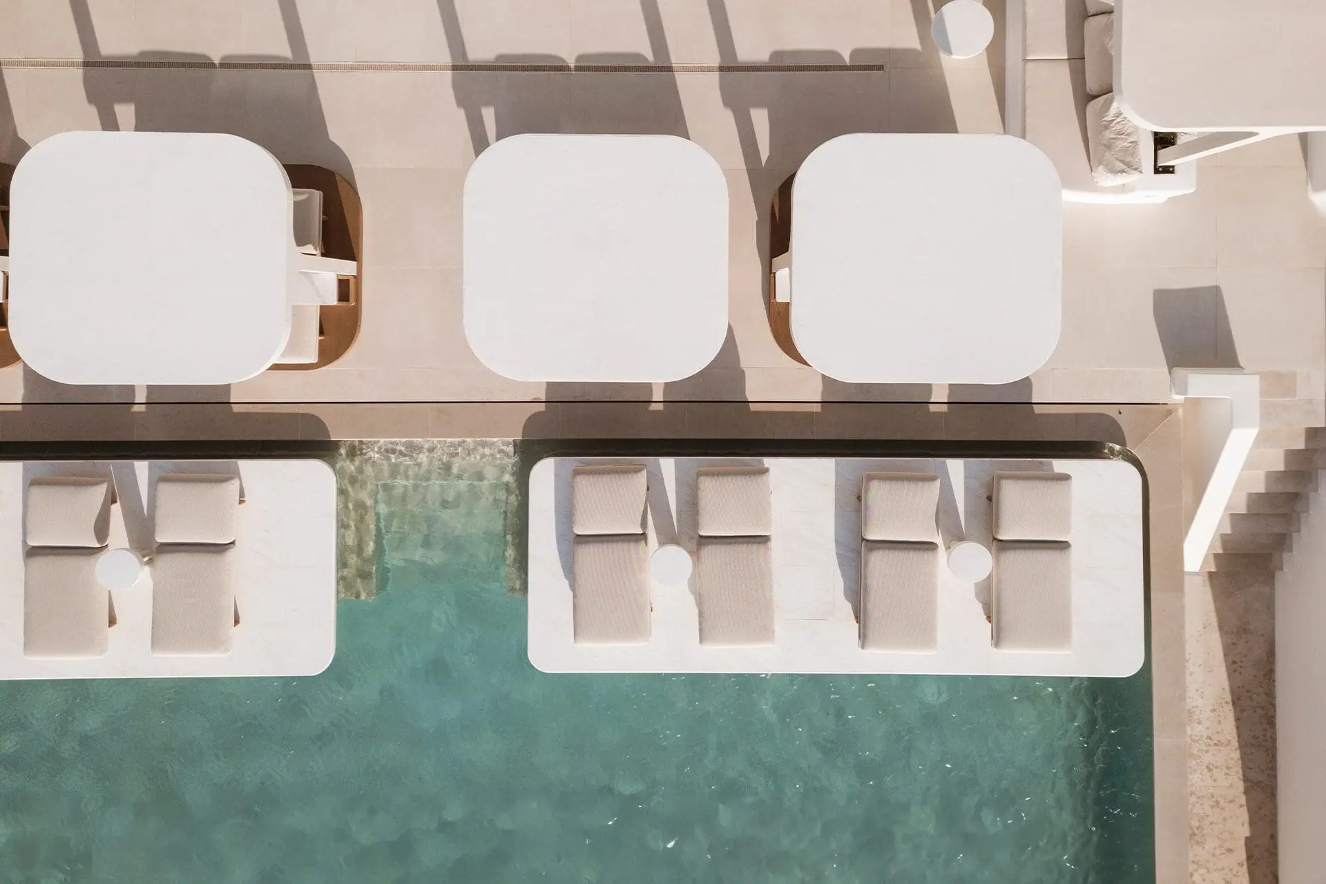 Vondom's Milos sun loungers and daybeds at Lovia Mykonos hotel.