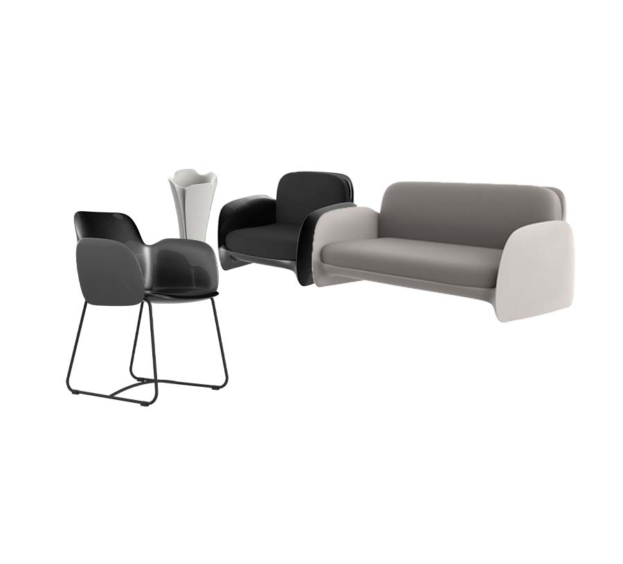Pezzettina chairs, table and planters design Vondom