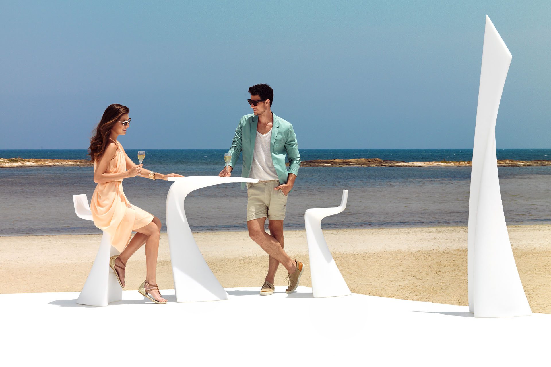 Wing outdoor light, stools and tables by A-Cero Vondom